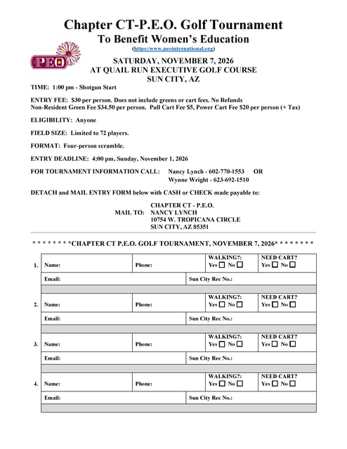 P.E.O. Golf Tournament Registration 2026